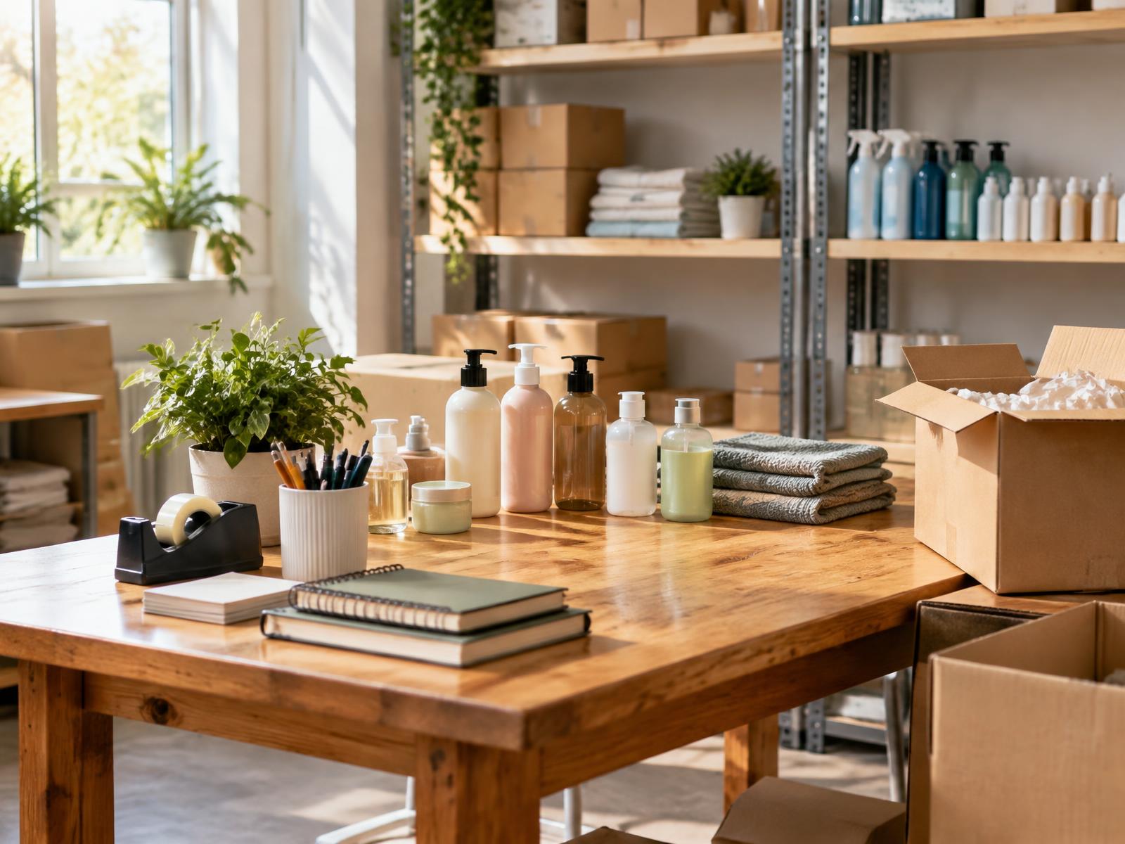 Office supplies, personal care and household goods arranged for distribution